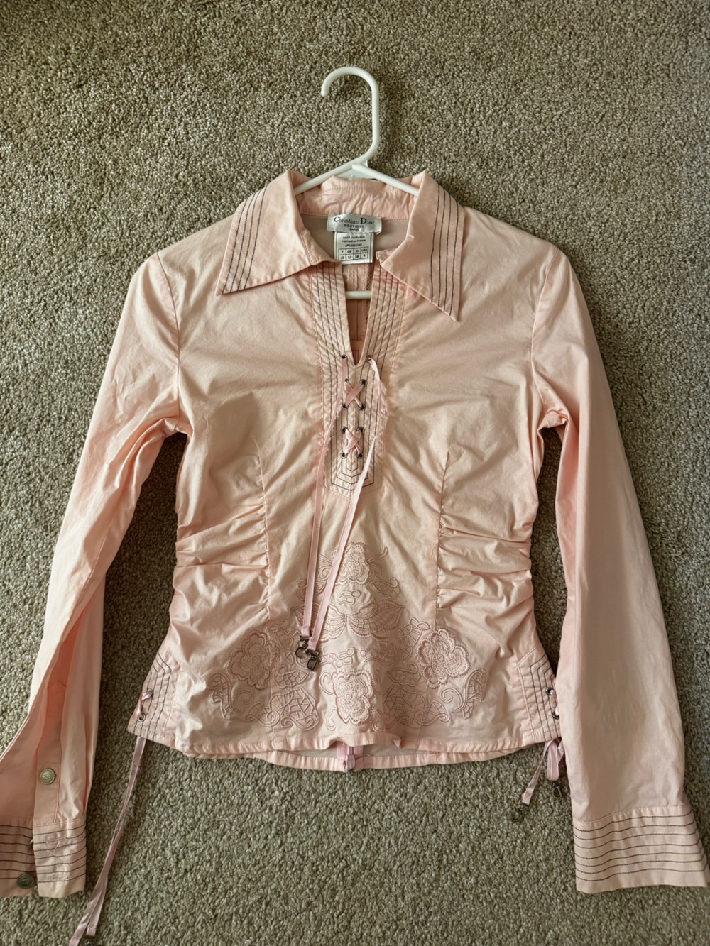 Dior Light Pink Lace-Up Embroidered Utility Jacket